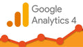 Google Analytics 4 logo with orange and red line graph on a white background