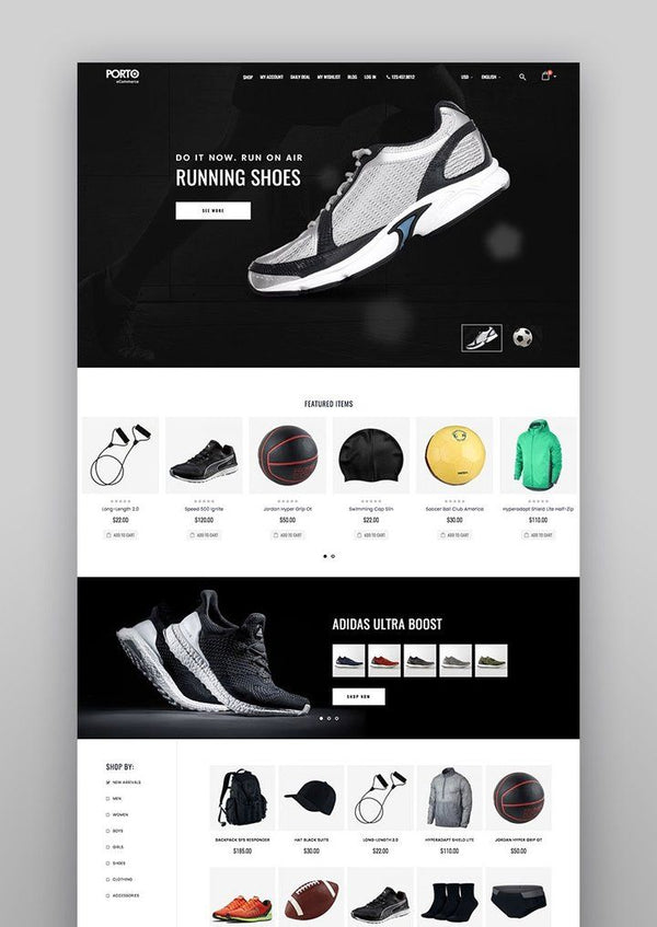 Website page for athletic sports business with product images and branding.